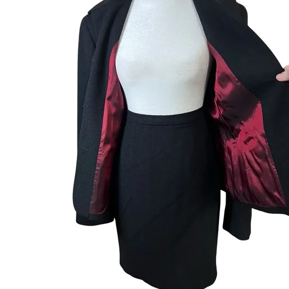 Vintage Ann Taylor Classic Black Women's Blazer Skirt Set Wool Blend Suit 6/8
