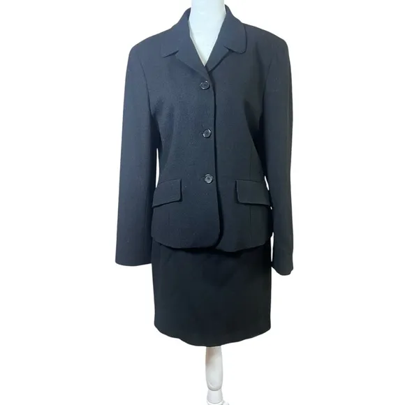Vintage Ann Taylor Classic Black Women's Blazer Skirt Set Wool Blend Suit 6/8