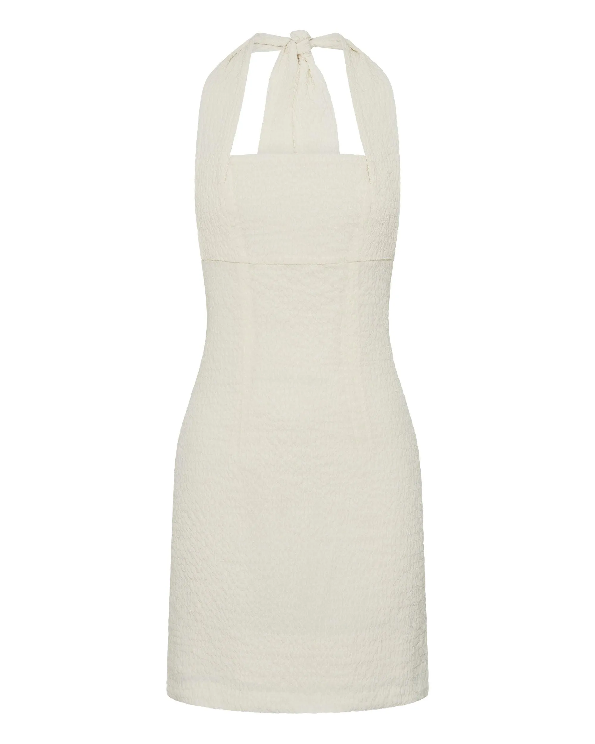WAFFLE HALTER MINI DRESS | CREAM