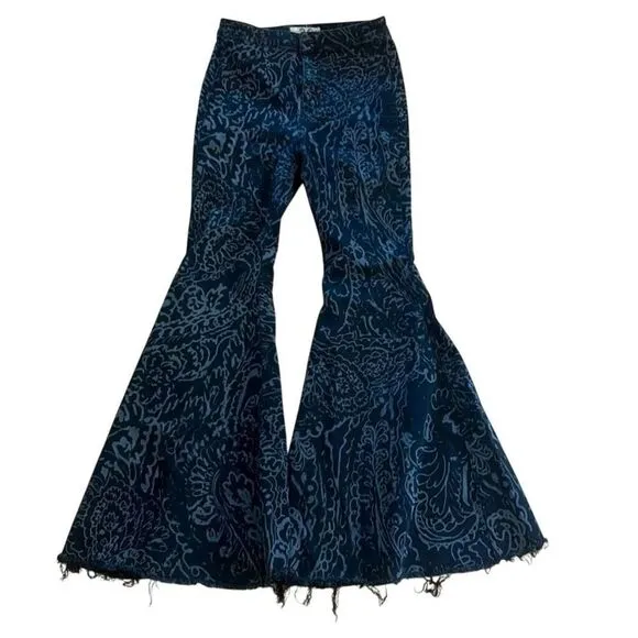 We The Free Women's Paisley Flare Jeans Black Size 28 Bohemian Style