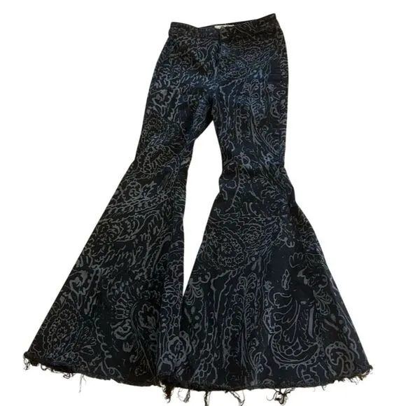 We The Free Women's Paisley Flare Jeans Black Size 28 Bohemian Style