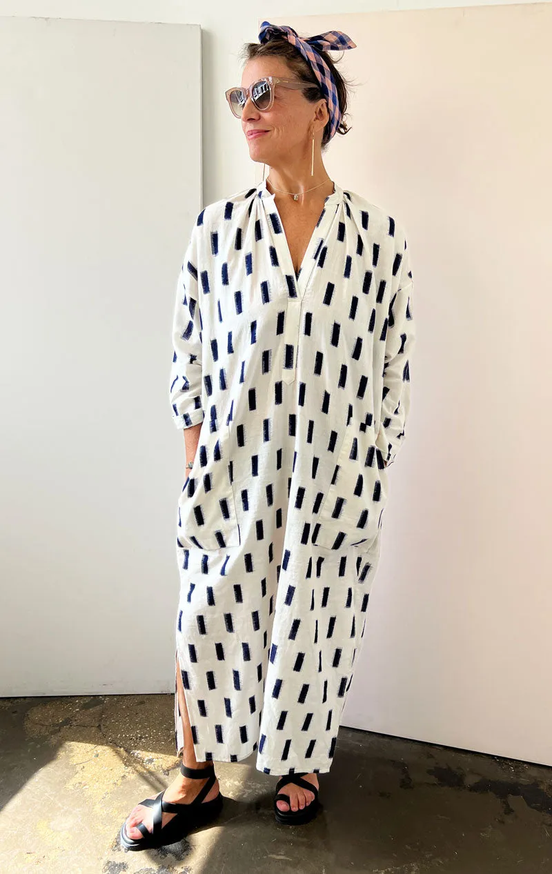 White Ikat long caftan on pre-sale