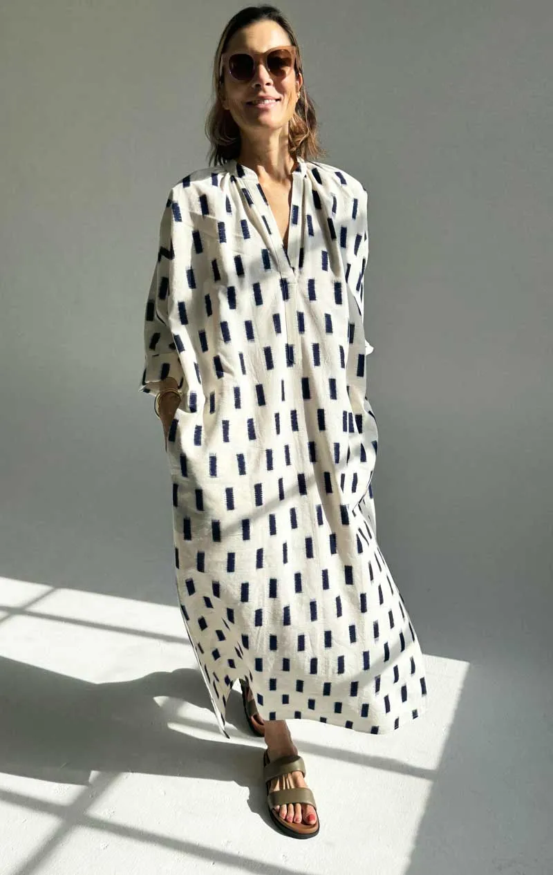 White Ikat long caftan on pre-sale