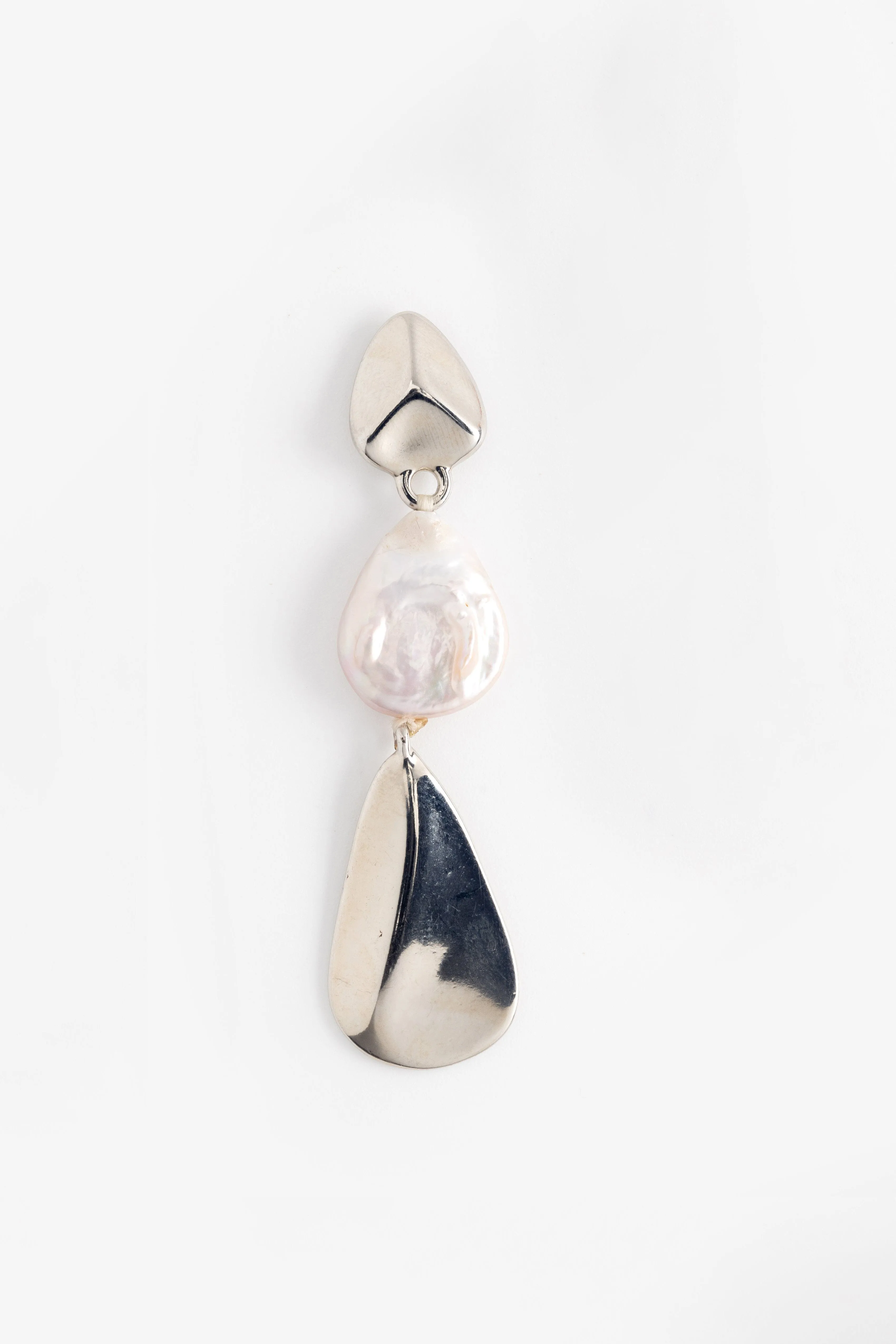 White Pearl Drop Rhodium Earrings