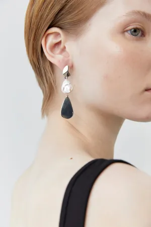 White Pearl Drop Rhodium Earrings