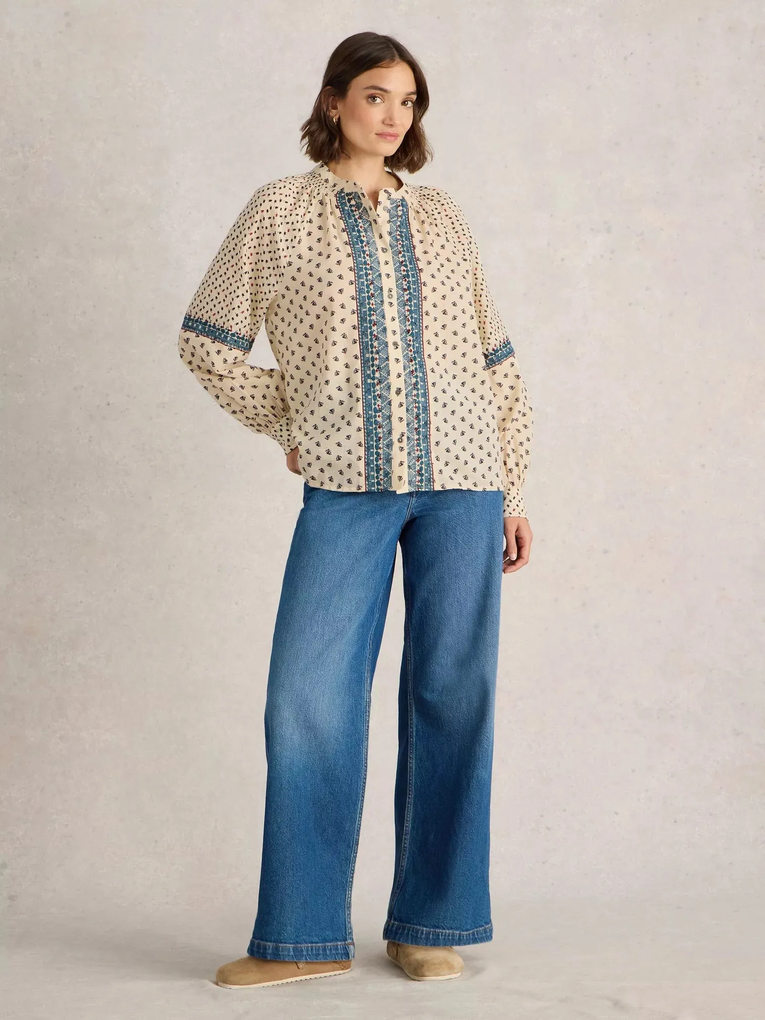 White Stuff Ari Embroidered Shirt Ivory Multi