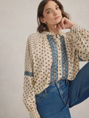 White Stuff Ari Embroidered Shirt Ivory Multi