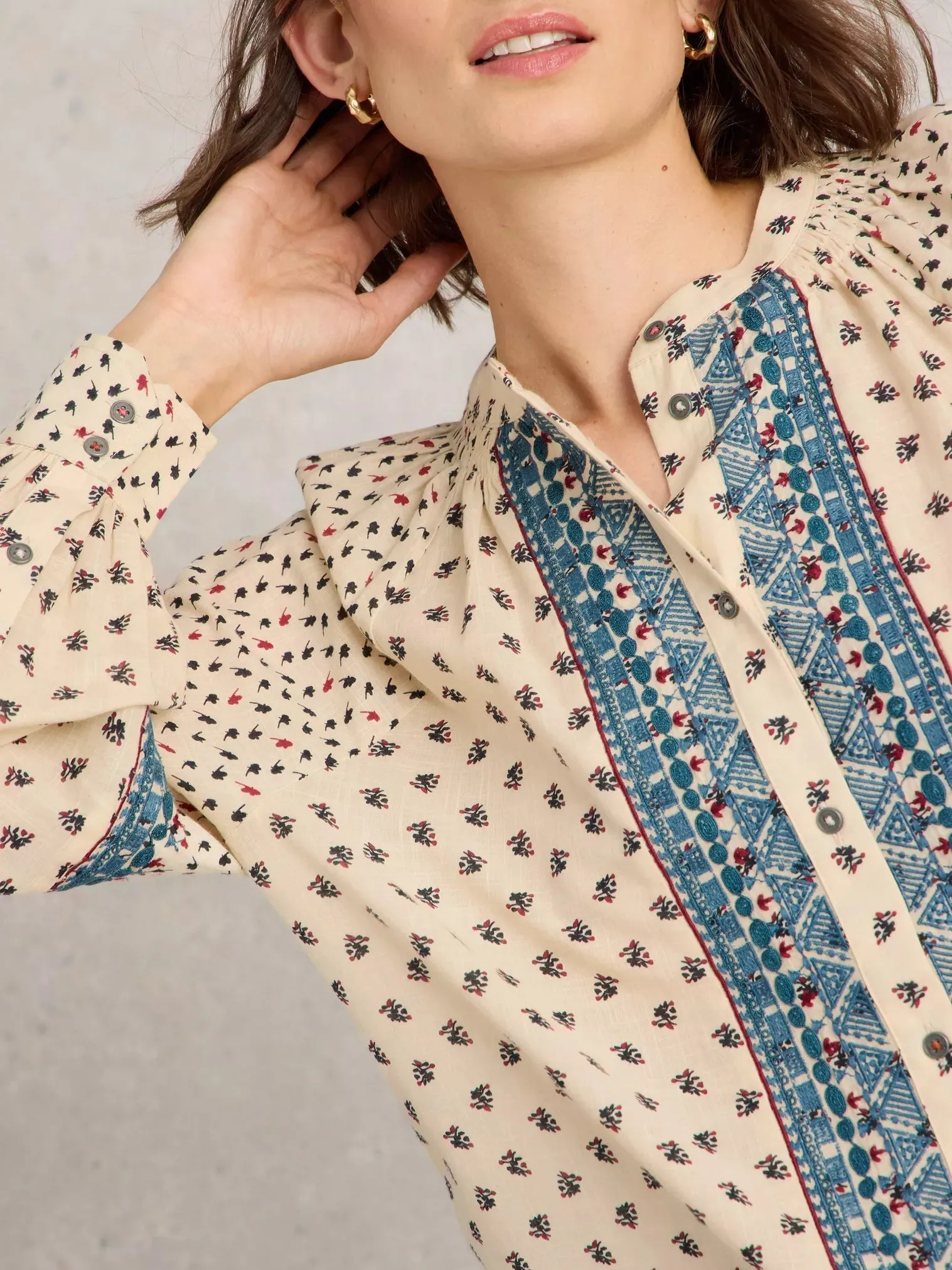 White Stuff Ari Embroidered Shirt Ivory Multi
