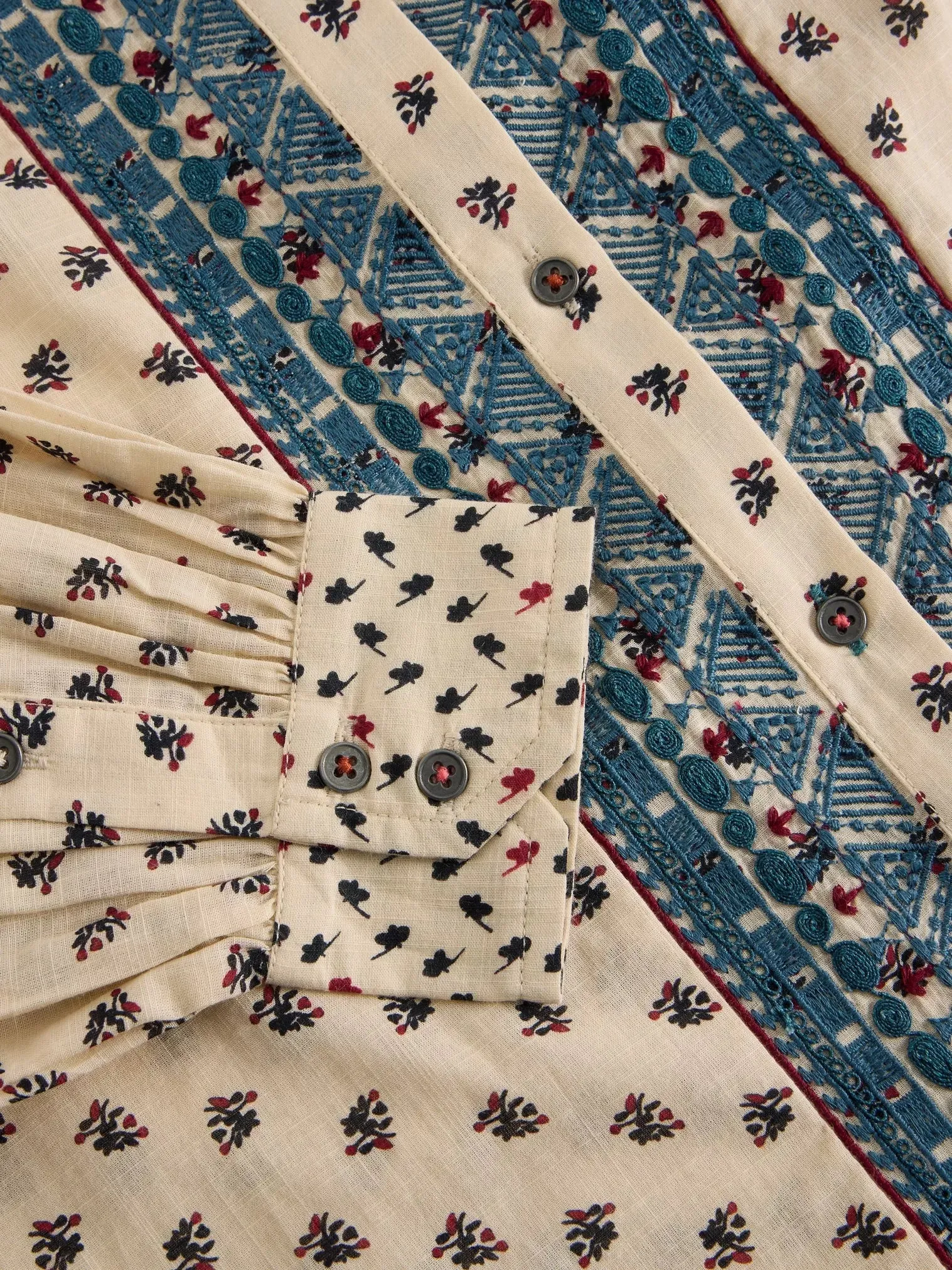 White Stuff Ari Embroidered Shirt Ivory Multi