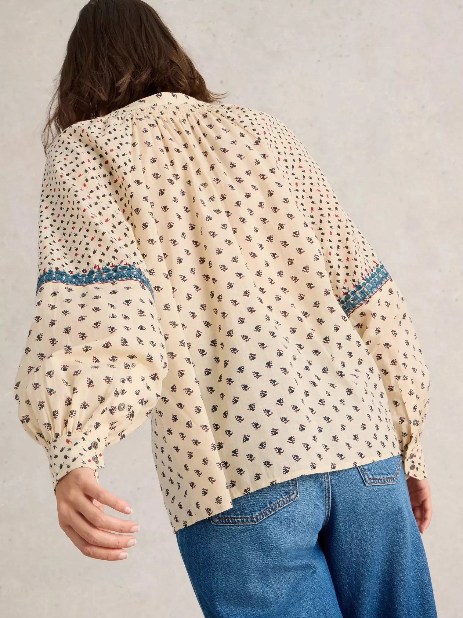 White Stuff Ari Embroidered Shirt Ivory Multi
