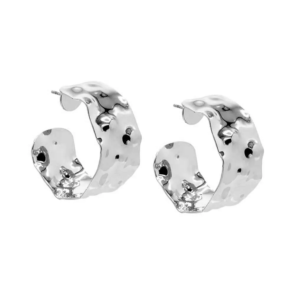 Wide Vintage Dented Flat Open Hoop Earring