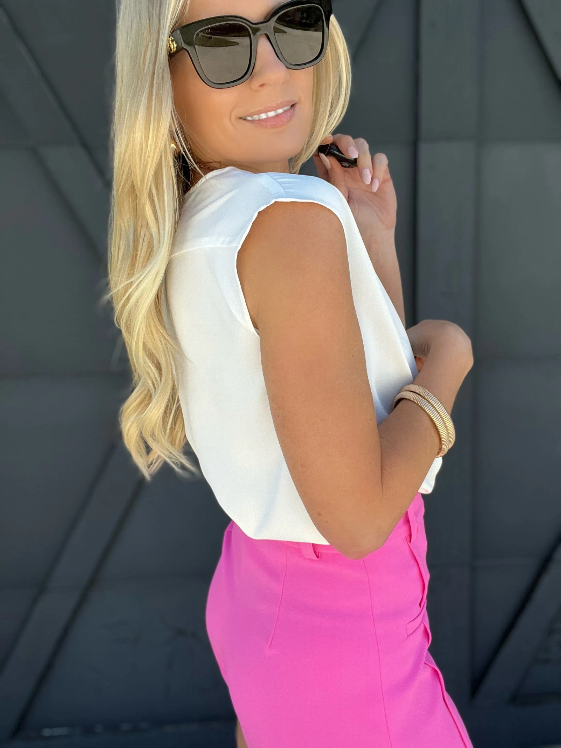 Wrap Drape Sleeveless Blouse In White