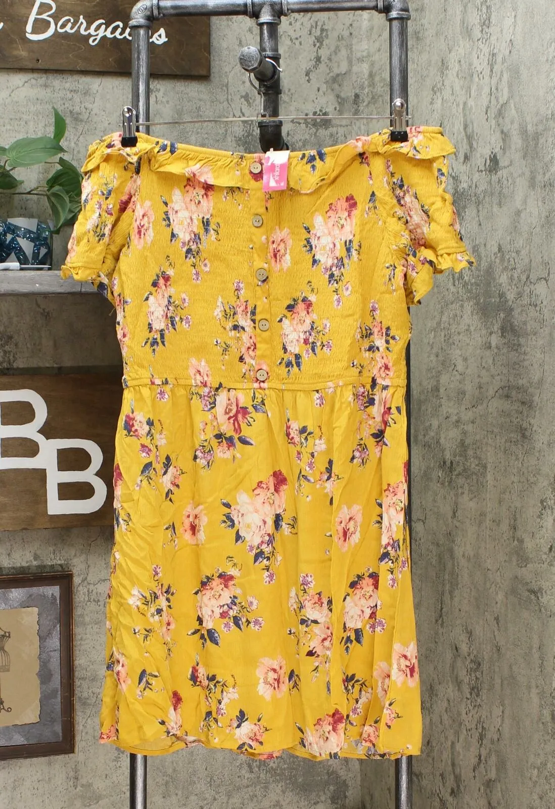 Xhilaration Women's Floral Print Short Sleeve Smocked Top Dress