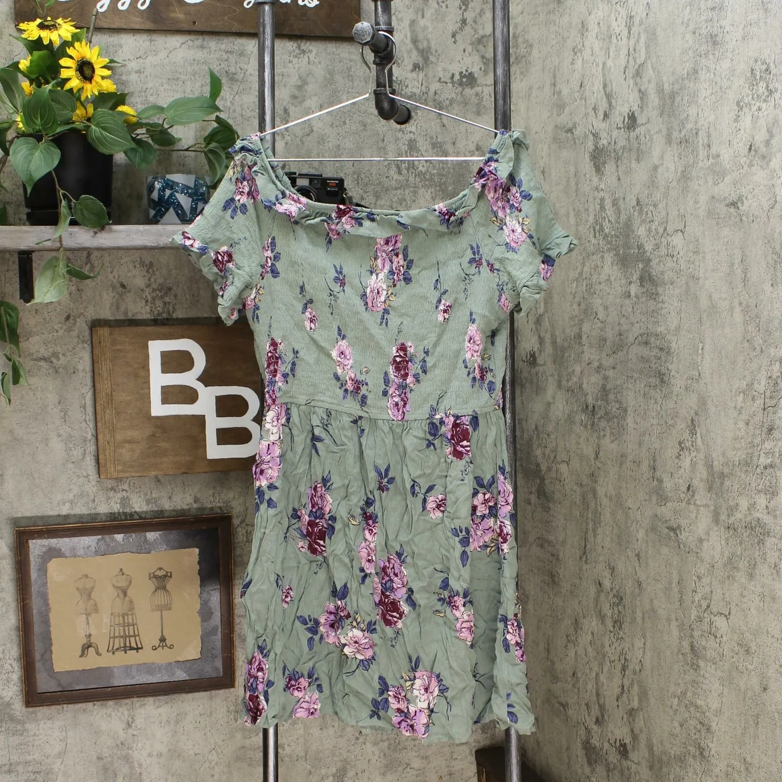 Xhilaration Women's Floral Print Short Sleeve Smocked Top Dress