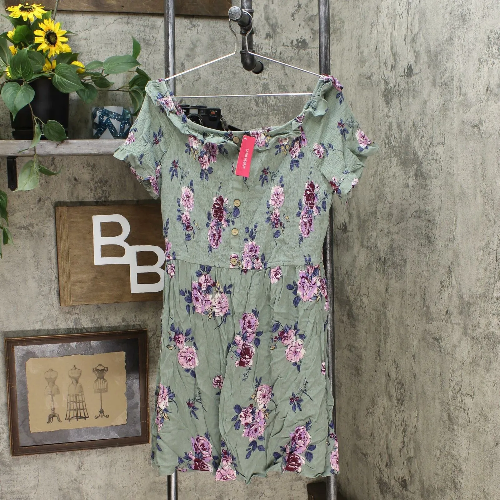 Xhilaration Women's Floral Print Short Sleeve Smocked Top Dress