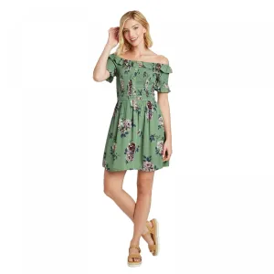 Xhilaration Women's Floral Print Short Sleeve Smocked Top Dress
